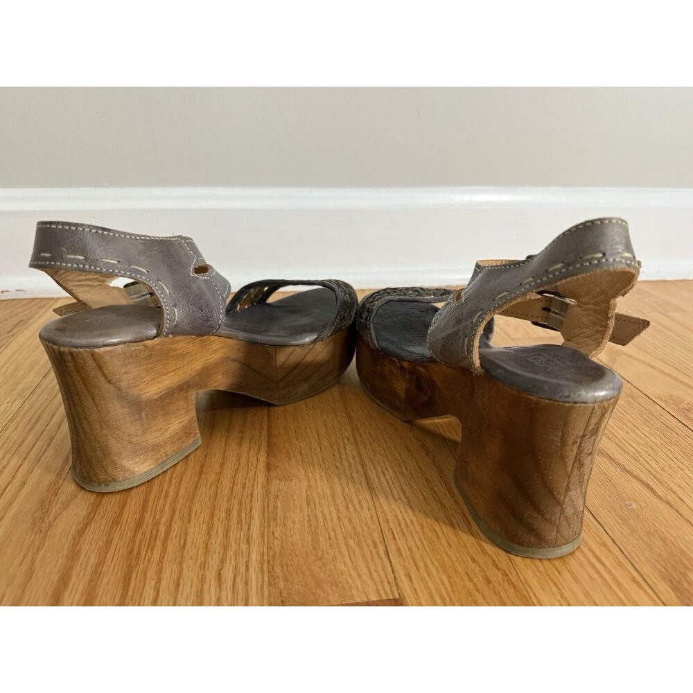 Bed Stu Womens 7.5 Kenya Sandals Distressed Leather Platform Chunky Wooden Heels - Picture 10 of 13